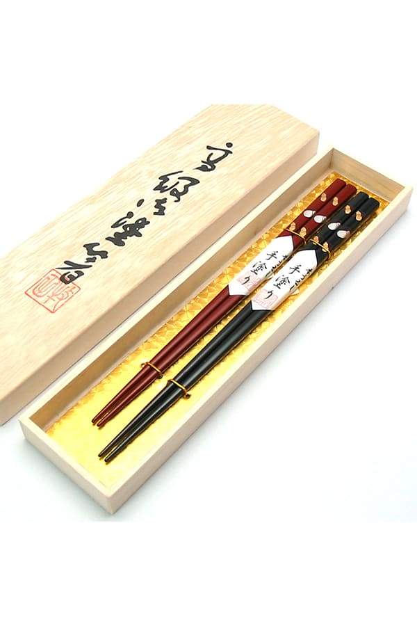 夫 婦箸 六ひょうたん蒔絵 木箱入 (木製・日本製、漆塗・2膳1組(赤))