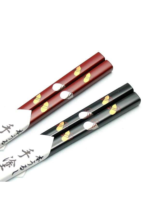 夫 婦箸 六ひょうたん蒔絵 木箱入 (木製・日本製、漆塗・2膳1組(赤))