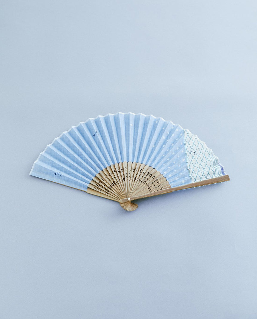 ハンカチ扇子 斜菱取り柄 水色