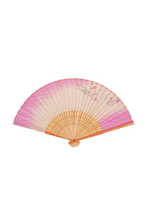 並絹カラー親扇子(小花柄 ピンク色)