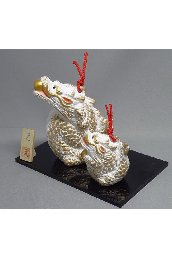 《土田人形》Y-4(土鈴)「元気親子辰(白)」
