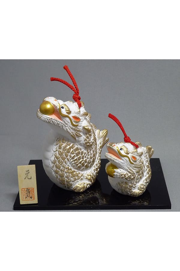 《土田人形》Y-4(土鈴)「元気親子辰(白)」