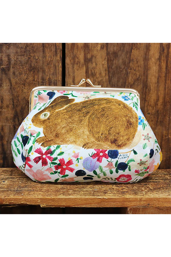 【コラボ】《cozyca products》AikoFukawa 帆布がま口コスメポーチ rabbit garden