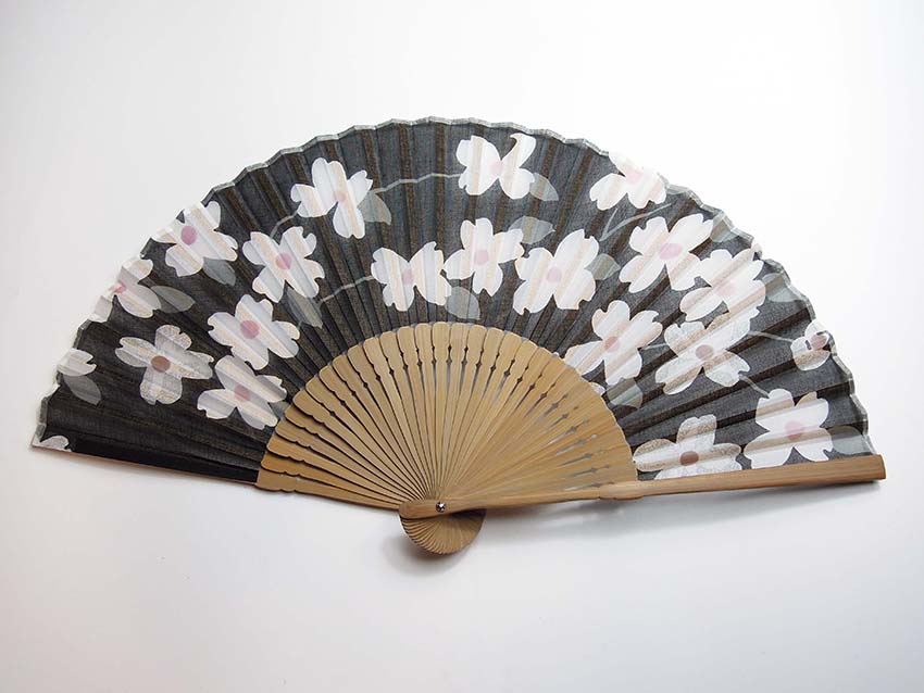 婦人用ハンカチ扇子 花水木黒