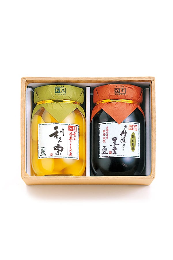 京丹波ぶどう黒豆・利久栗甘露煮中ビン詰め合わせ