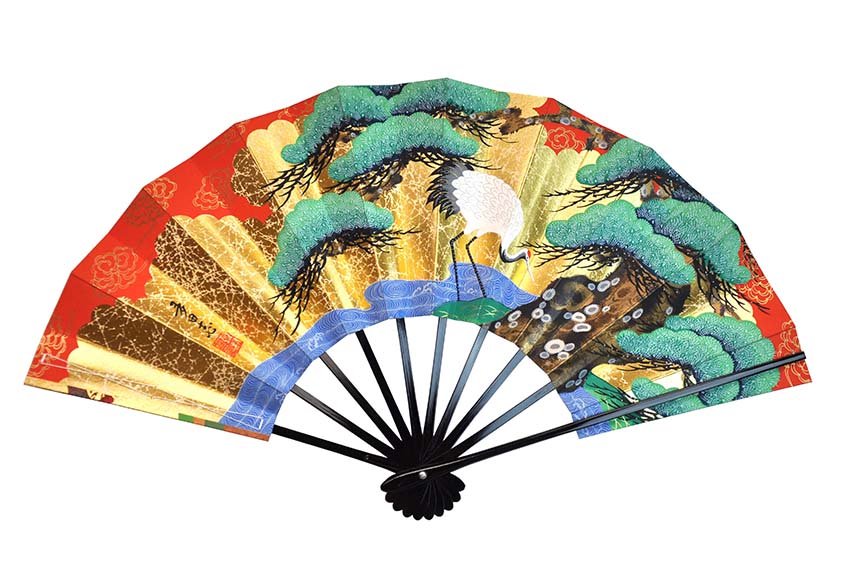両面飾り扇子 一匹鶴／紅白梅