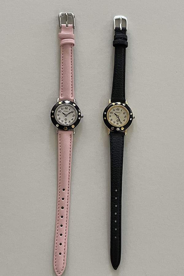 【京の秋冬の贈り物】象嵌 腕時計（ピンク／黒）